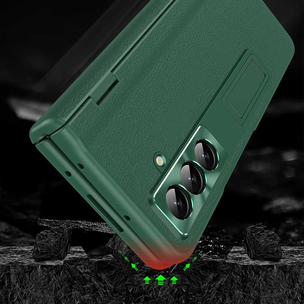 For Samsung Galaxy Z Fold7 5G Case with Tempered Glass Film Kickstand PC + PU Leather Folding Phone Cover