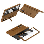 For Samsung Galaxy Z Fold7 5G Case with Tempered Glass Film Kickstand PC + PU Leather Folding Phone Cover