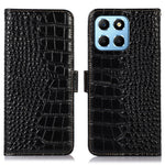 For Honor X8 5G RFID Blocking Wallet Phone Case Crocodile Texture Genuine Cowhide Leather Stand Magnetic Protect Flip Cover