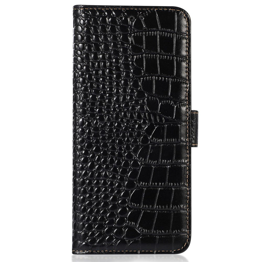 For Honor X8 5G RFID Blocking Wallet Phone Case Crocodile Texture Genuine Cowhide Leather Stand Magnetic Protect Flip Cover