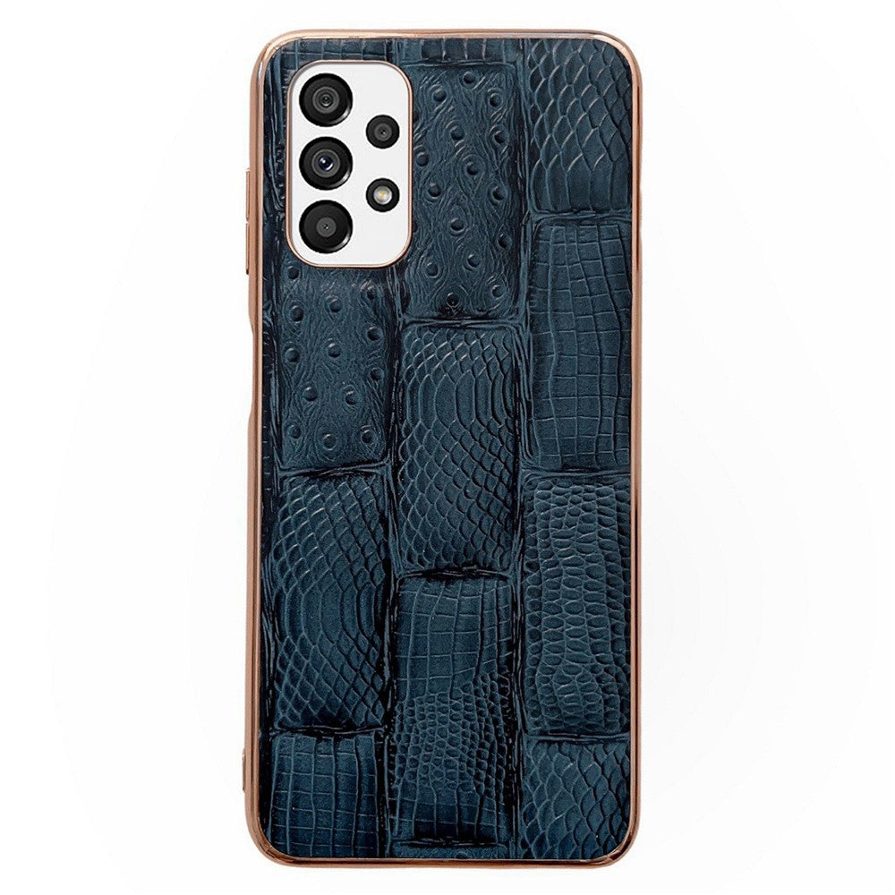 Samsung Galaxy A53 5G mobilskal Nano-elektroplätering Mahjong-textur mobilmobil baksida äkta kohudläder + PC + TPU mobilmobilskal