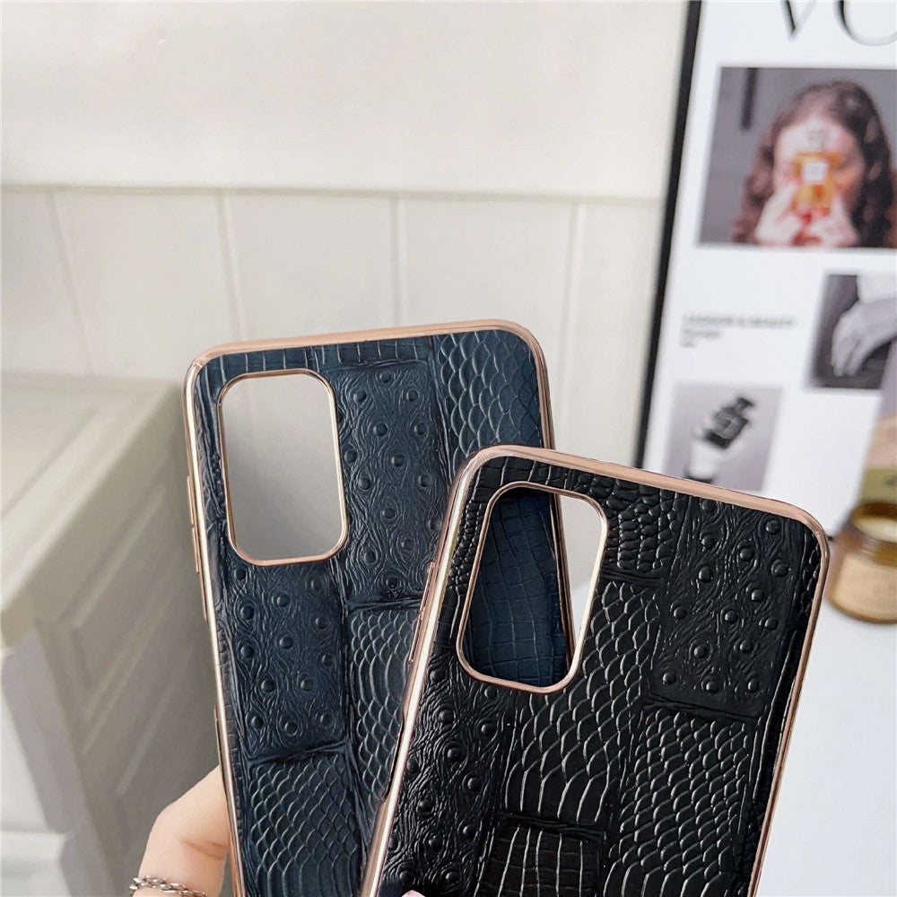 For Samsung Galaxy A73 5G Mahjong Texture Cell Phone Shell Cover Nano Electroplating Genuine Cowhide Leather+PC+TPU Anti-scratch Phone Case