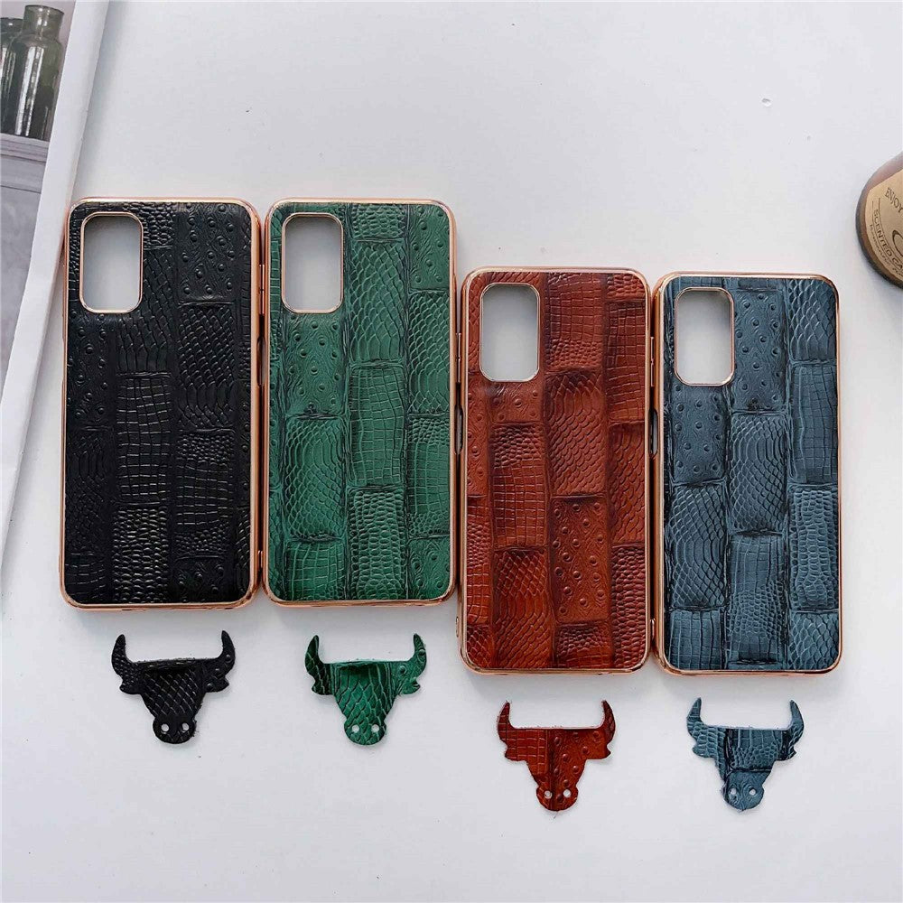 For Samsung Galaxy A73 5G Mahjong Texture Cell Phone Shell Cover Nano Electroplating Genuine Cowhide Leather+PC+TPU Anti-scratch Phone Case