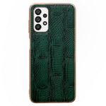 For Samsung Galaxy A73 5G Mahjong Texture Cell Phone Shell Cover Nano Electroplating Genuine Cowhide Leather+PC+TPU Anti-scratch Phone Case