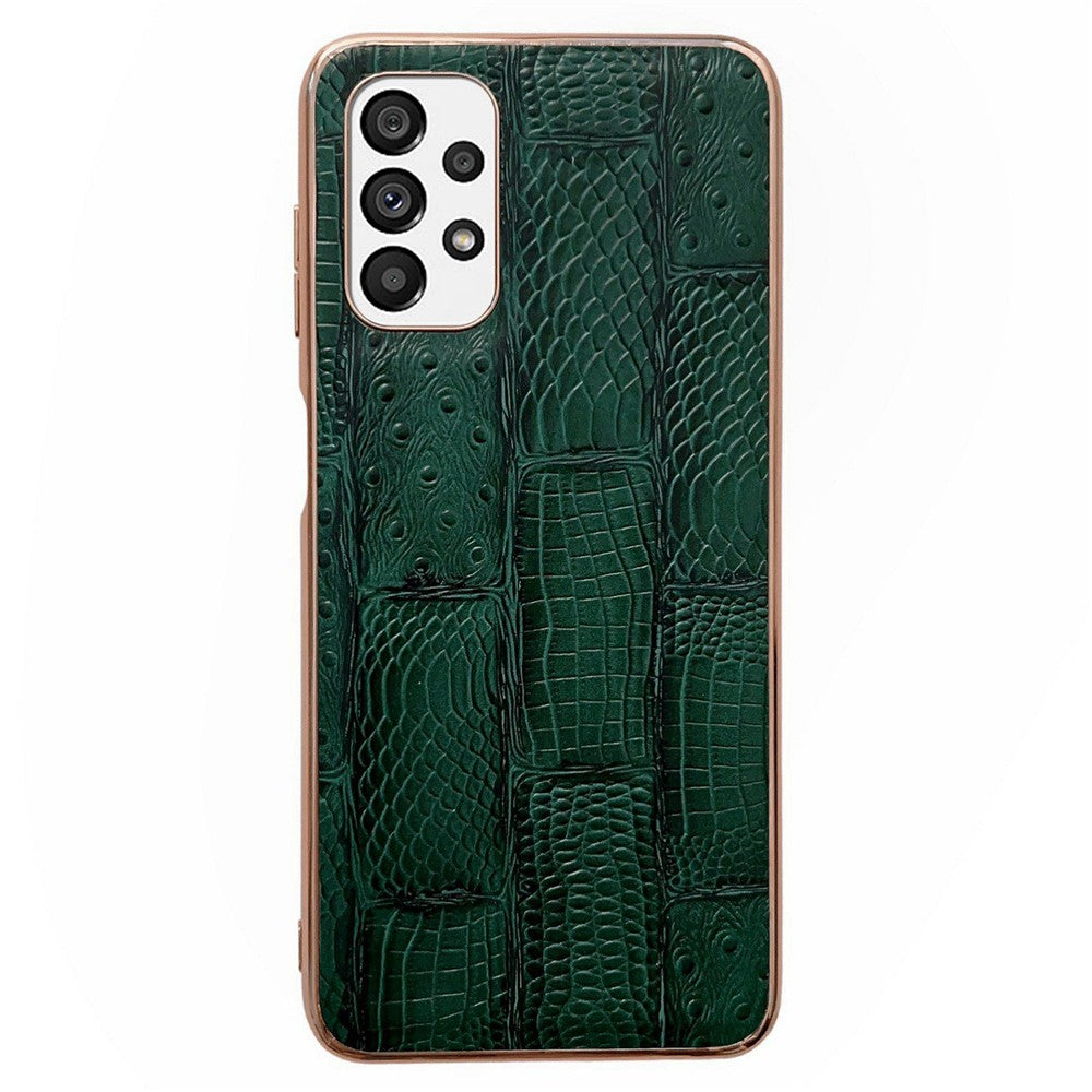 For Samsung Galaxy A73 5G Mahjong Texture Cell Phone Shell Cover Nano Electroplating Genuine Cowhide Leather+PC+TPU Anti-scratch Phone Case