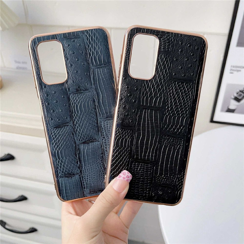 Nano-elektropläterande mobilskal för Samsung Galaxy A23 4G / 5G (global version), Mahjong-textur i äkta kohud + PC + TPU reptåligt mobilskal