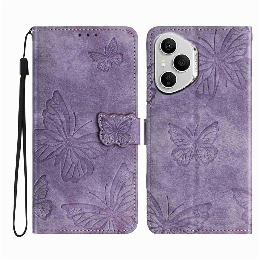 For Honor 400 Pro 5G (Global) Case Butterfly Design Flip Wallet Leather Phone Cover Skin-Touch