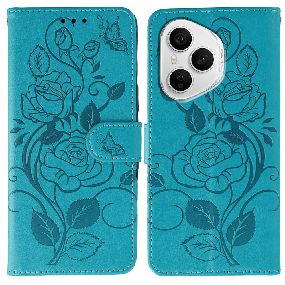 For Honor 400 Pro 5G (Global) Case Wallet Stand Imprinted Rose Butterfly PU Leather Phone Cover