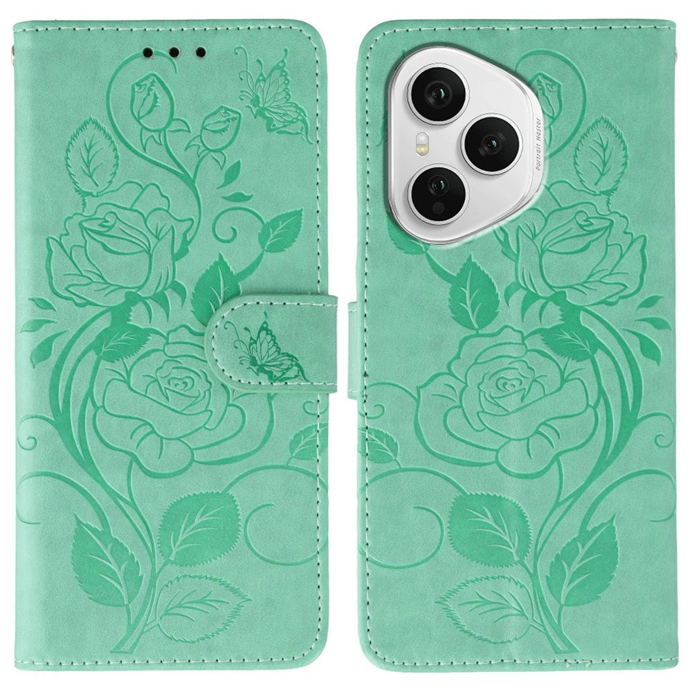 For Honor 400 Pro 5G (Global) Case Wallet Stand Imprinted Rose Butterfly PU Leather Phone Cover