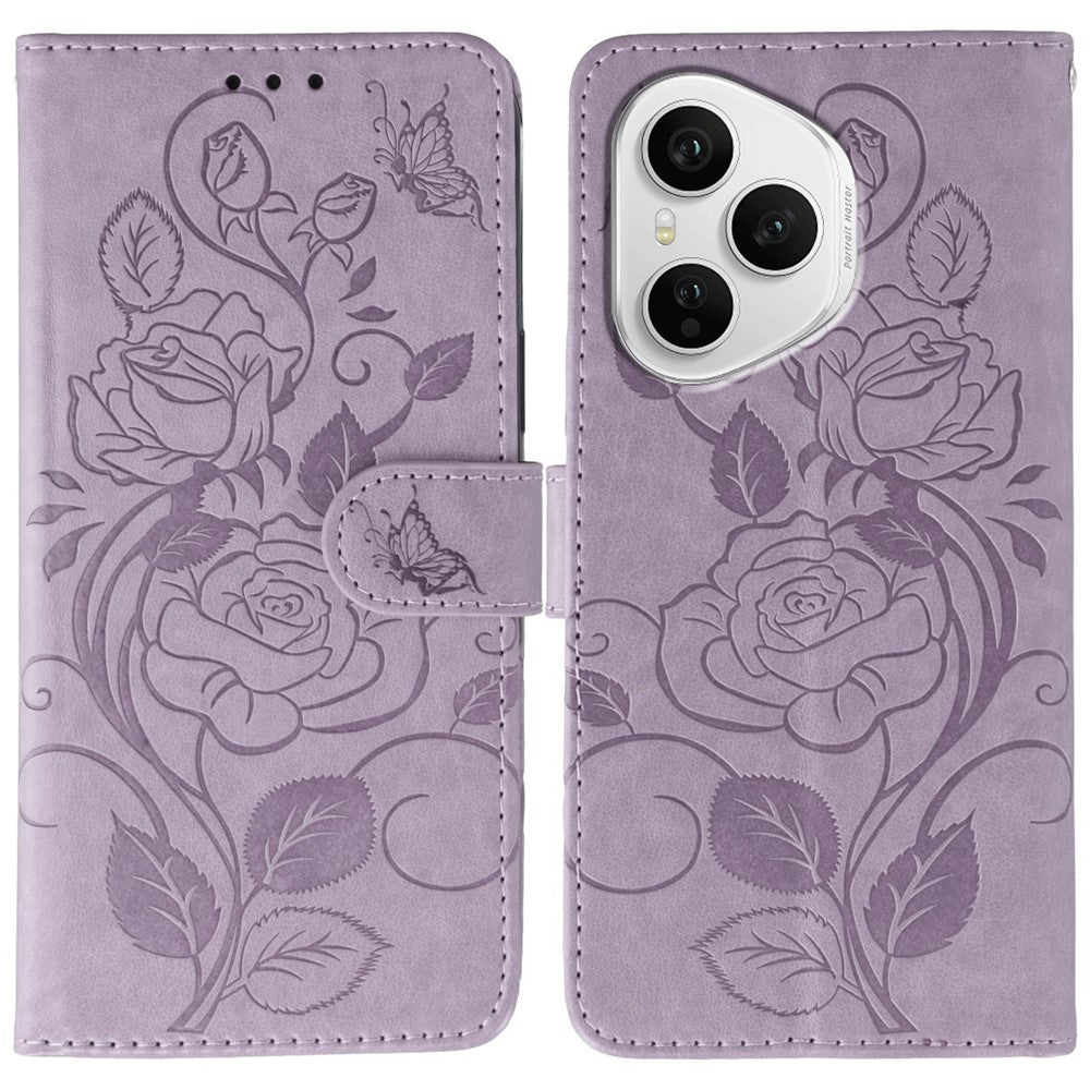 For Honor 400 Pro 5G (Global) Case Wallet Stand Imprinted Rose Butterfly PU Leather Phone Cover