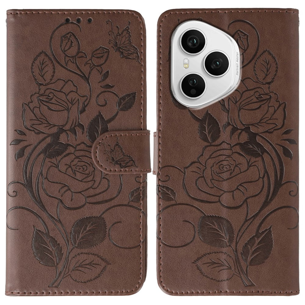 For Honor 400 Pro 5G (Global) Case Wallet Stand Imprinted Rose Butterfly PU Leather Phone Cover