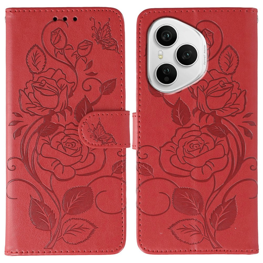 For Honor 400 Pro 5G (Global) Case Wallet Stand Imprinted Rose Butterfly PU Leather Phone Cover