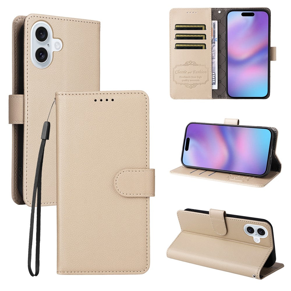 For iPhone 17 Case RFID Blocking 3 Card Slots PU Leather Phone Cover with Wrist Strap