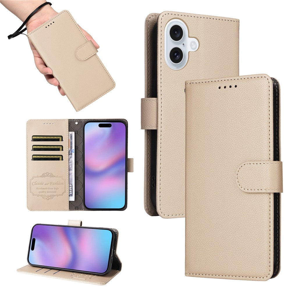 For iPhone 17 Case RFID Blocking 3 Card Slots PU Leather Phone Cover with Wrist Strap