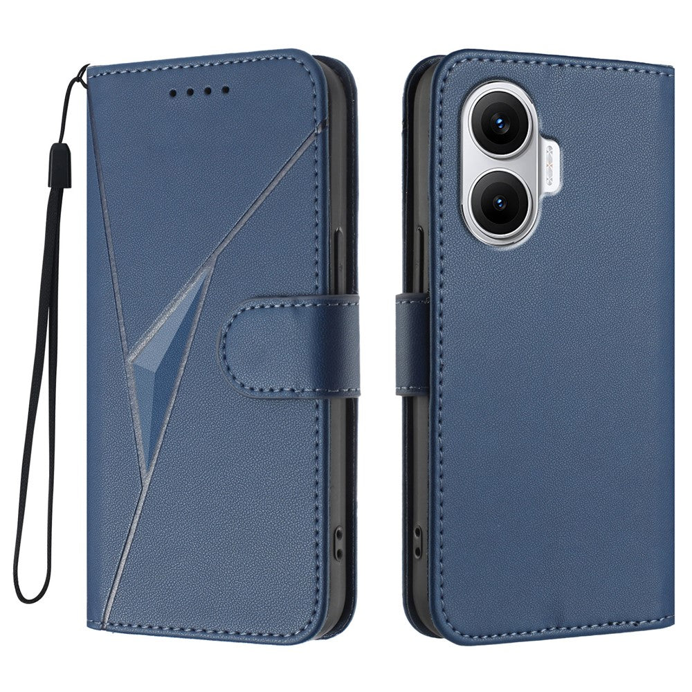 For Xiaomi Poco F7 5G / Redmi Turbo 4 Pro 5G Case Triangle Imprint Leather Phone Cover with Lanyard