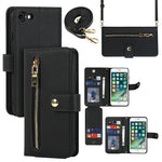 Stand Case for iPhone SE (2022) / (2020) / 8 / 7 PU Leather Phone Cover with Straps / Zipper Wallet / Multiple Card Slots