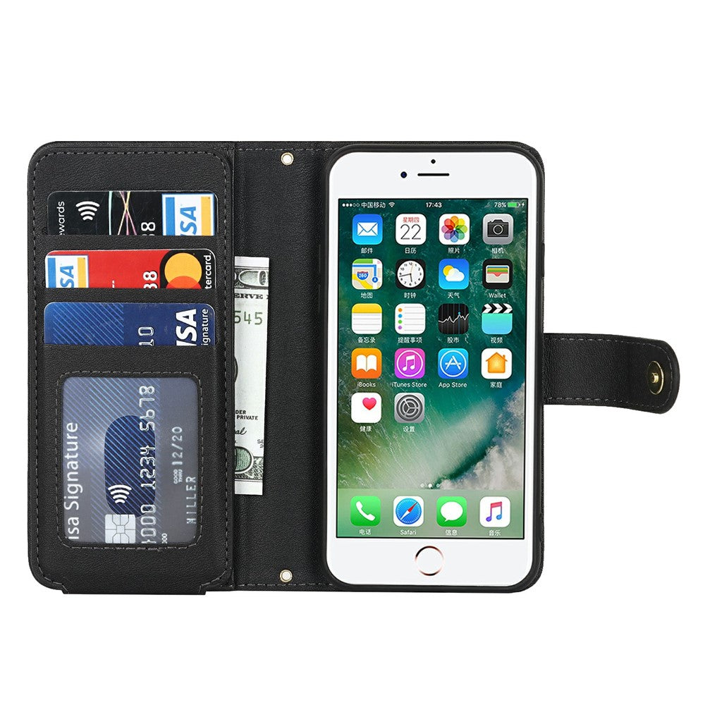 Stand Case for iPhone SE (2022) / (2020) / 8 / 7 PU Leather Phone Cover with Straps / Zipper Wallet / Multiple Card Slots