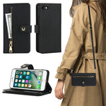 Stand Case for iPhone SE (2022) / (2020) / 8 / 7 PU Leather Phone Cover with Straps / Zipper Wallet / Multiple Card Slots