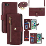 Stand Case for iPhone SE (2022) / (2020) / 8 / 7 PU Leather Phone Cover with Straps / Zipper Wallet / Multiple Card Slots