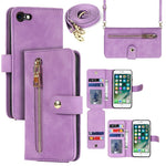 Stand Case for iPhone SE (2022) / (2020) / 8 / 7 PU Leather Phone Cover with Straps / Zipper Wallet / Multiple Card Slots