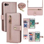 Stand Case for iPhone SE (2022) / (2020) / 8 / 7 PU Leather Phone Cover with Straps / Zipper Wallet / Multiple Card Slots