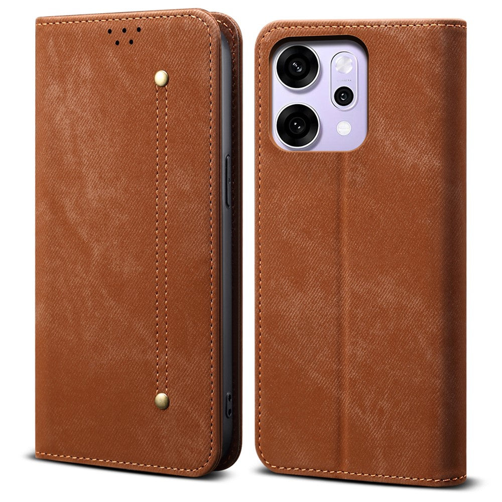 For Oppo Reno14 Pro 5G (Global) Case Jeans Cloth Texture Anti-Scratch Leather Stand Phone Cover