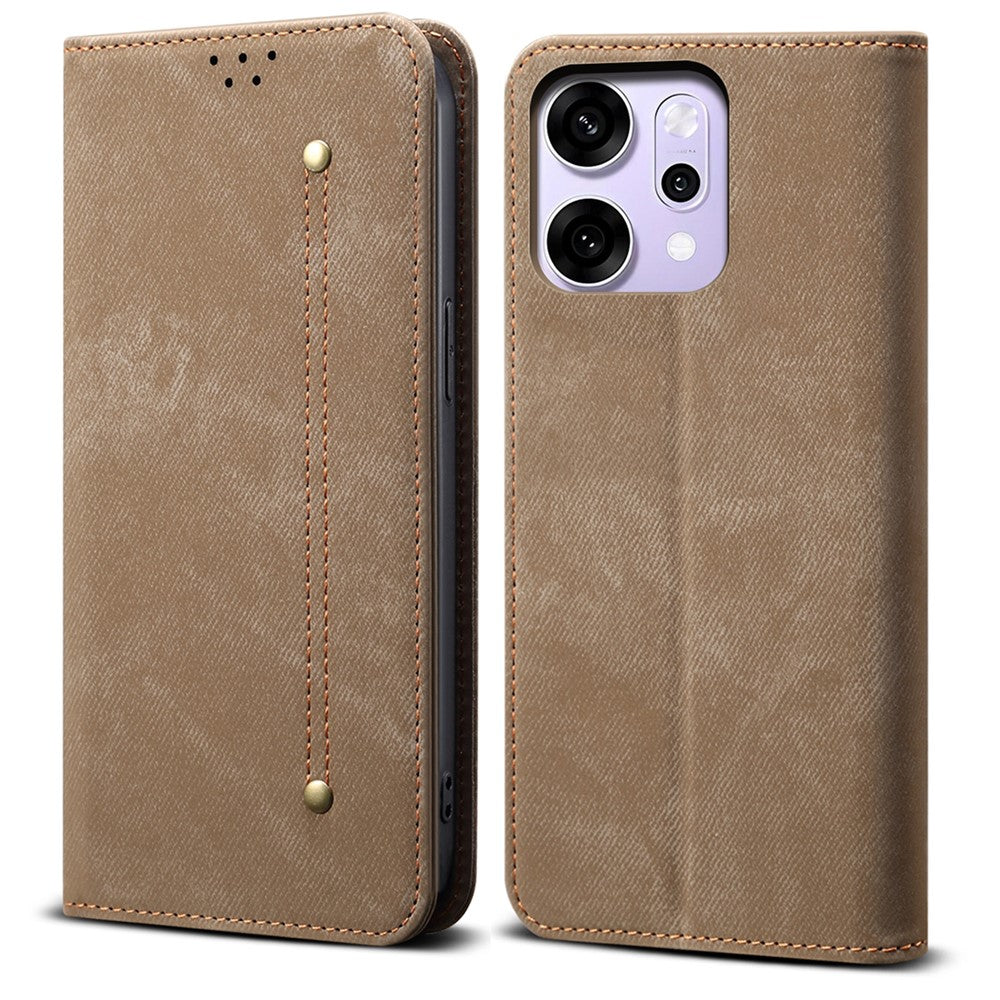 For Oppo Reno14 Pro 5G (Global) Case Jeans Cloth Texture Anti-Scratch Leather Stand Phone Cover