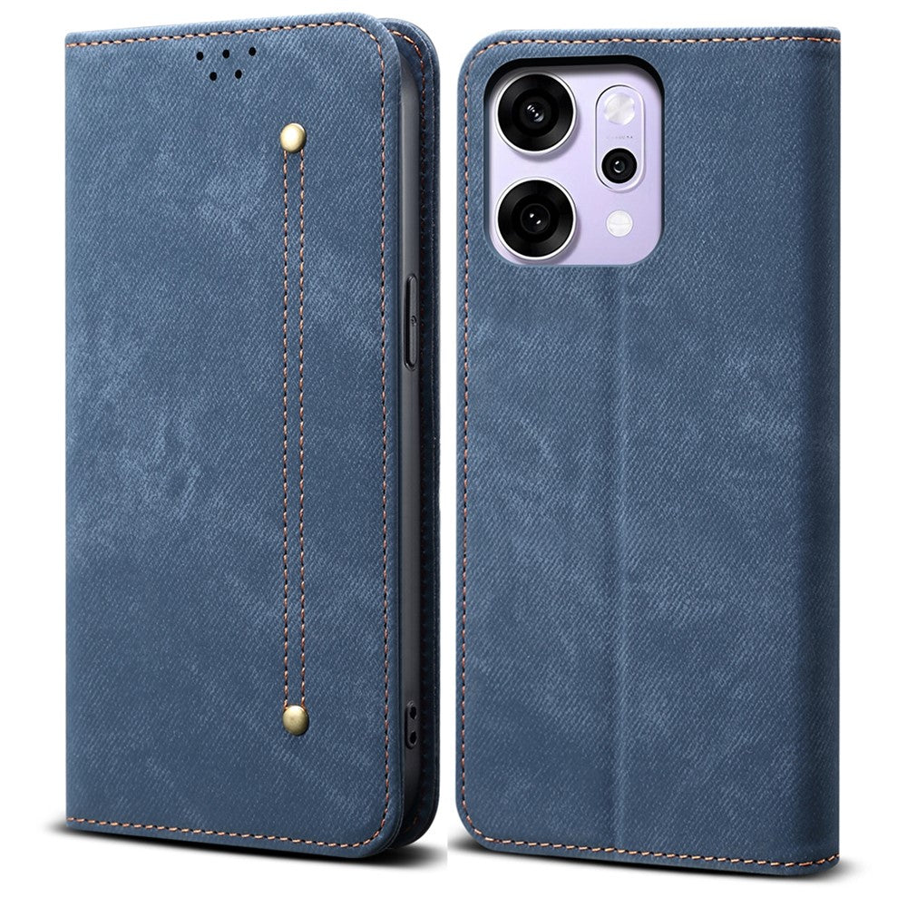 For Oppo Reno14 Pro 5G (Global) Case Jeans Cloth Texture Anti-Scratch Leather Stand Phone Cover