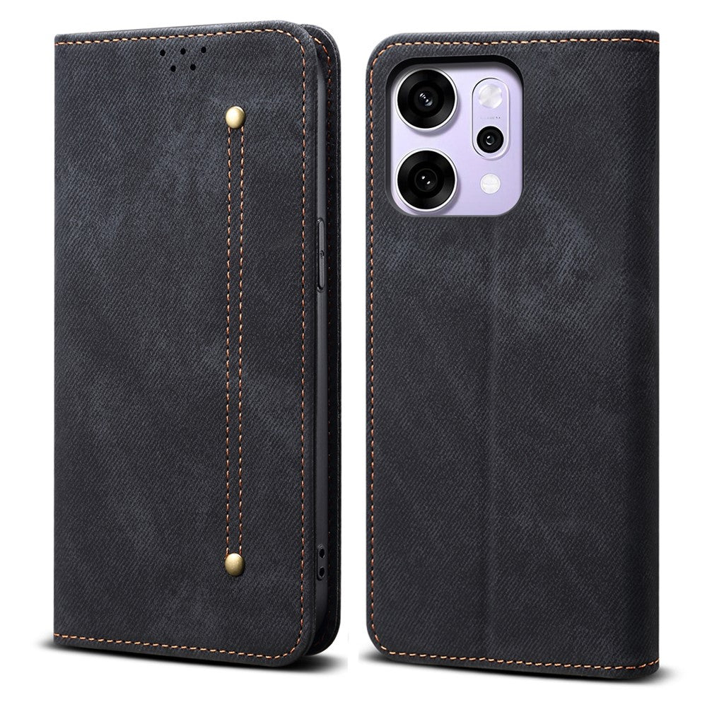 For Oppo Reno14 Pro 5G (Global) Case Jeans Cloth Texture Anti-Scratch Leather Stand Phone Cover