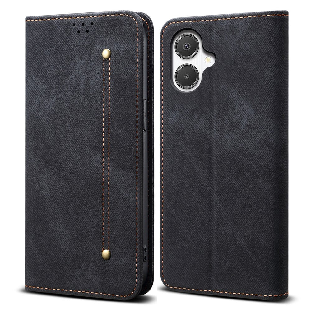For Samsung Galaxy A08 5G / A08 4G / A07 4G Case Jeans Cloth Texture Anti-Scratch Leather Stand Phone Cover