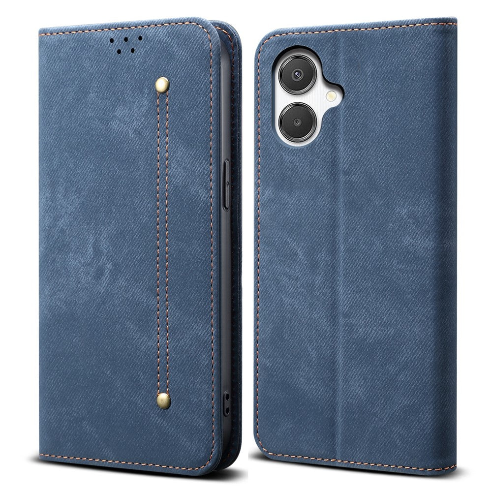 For Samsung Galaxy A08 5G / A08 4G / A07 4G Case Jeans Cloth Texture Anti-Scratch Leather Stand Phone Cover