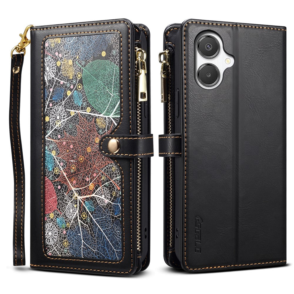 ESEBLE Galaxy Series For Samsung Galaxy A08 5G / A08 4G / A07 4G Case RFID Blocking Leather Zipper Phone Cover with Shoulder Strap + Wrist Strap