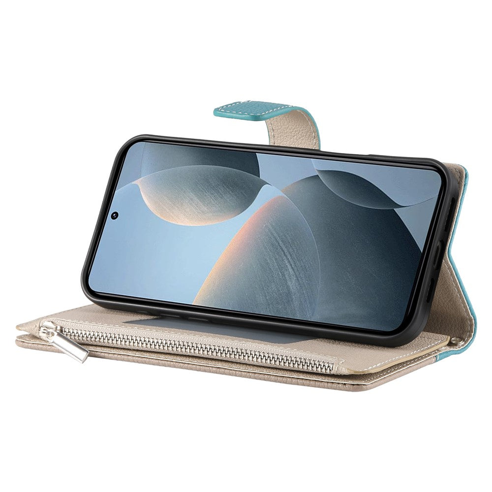 Xiaomi Redmi K70E 5G / Poco X6 Pro 5G-skal med dragkedja, plånbok, färgskarvning, läder, flip-fodral med remmar