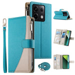 For Xiaomi Redmi Note 13 Pro 5G  /  Poco X6 5G Case Zipper Wallet Color Splicing Leather Flip Phone Cover with Straps