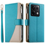 For Xiaomi Redmi Note 13 Pro 5G  /  Poco X6 5G Case Zipper Wallet Color Splicing Leather Flip Phone Cover with Straps