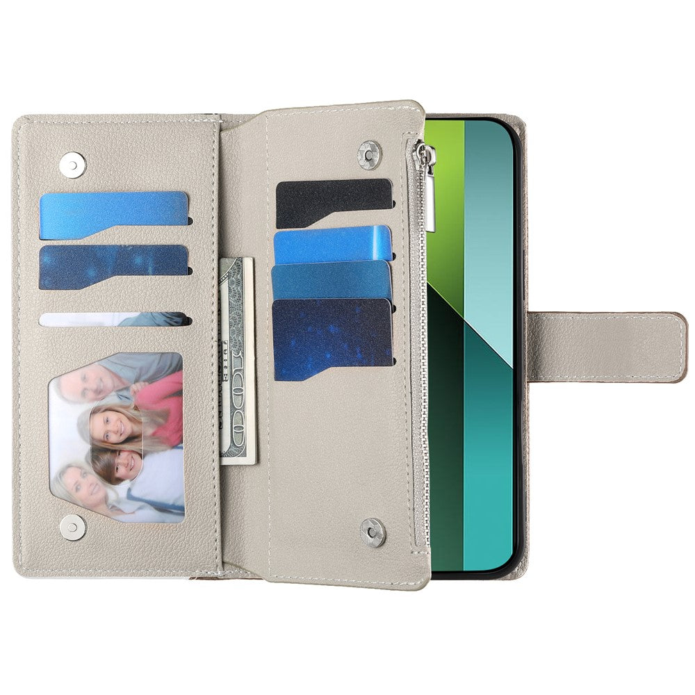 For Xiaomi Redmi Note 13 Pro 5G  /  Poco X6 5G Case Zipper Wallet Color Splicing Leather Flip Phone Cover with Straps
