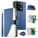 For Xiaomi Redmi Note 13 Pro 5G  /  Poco X6 5G Case Zipper Wallet Color Splicing Leather Flip Phone Cover with Straps