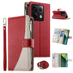 For Xiaomi Redmi Note 13 Pro 5G  /  Poco X6 5G Case Zipper Wallet Color Splicing Leather Flip Phone Cover with Straps