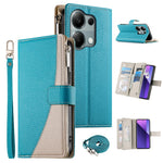 For Xiaomi Redmi Note 13 Pro 4G  /  Poco M6 Pro 4G Case Zipper Wallet Color Splicing Leather Flip Phone Cover with Straps