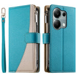 For Xiaomi Redmi Note 13 Pro 4G  /  Poco M6 Pro 4G Case Zipper Wallet Color Splicing Leather Flip Phone Cover with Straps