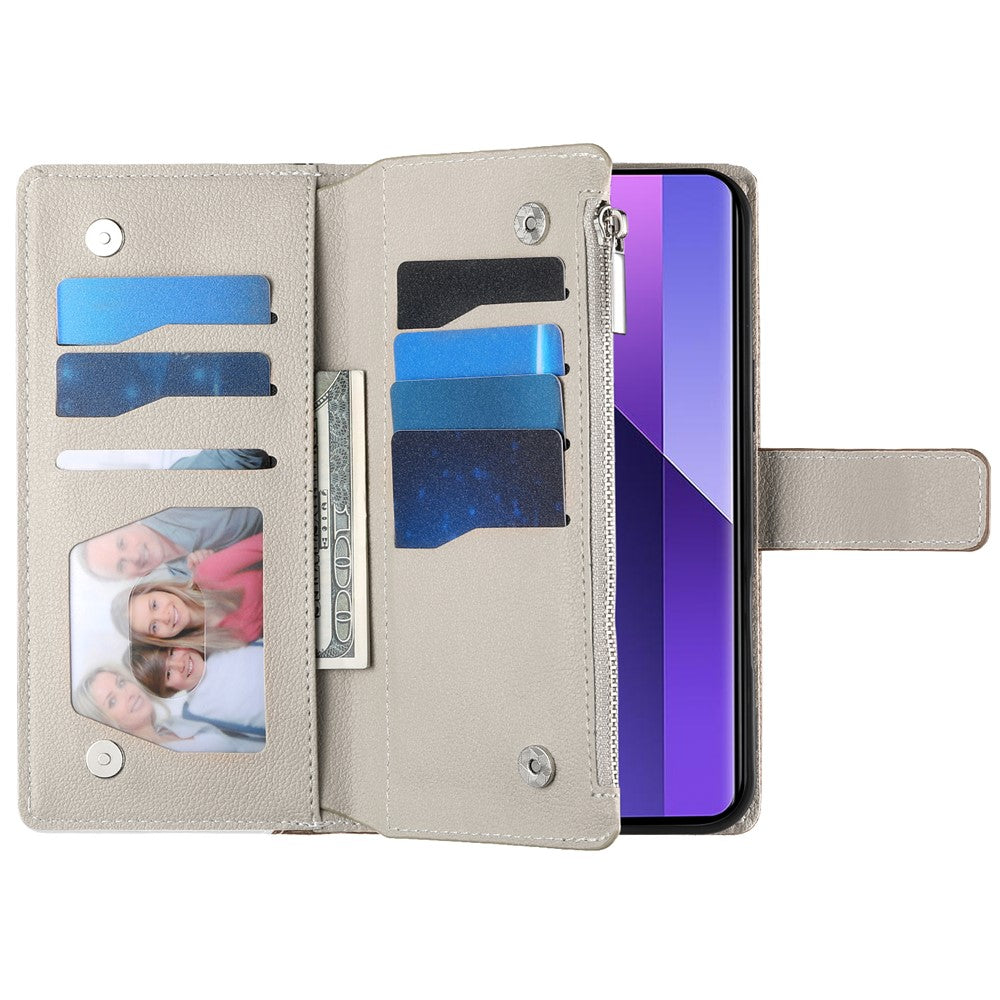 For Xiaomi Redmi Note 13 Pro 4G  /  Poco M6 Pro 4G Case Zipper Wallet Color Splicing Leather Flip Phone Cover with Straps