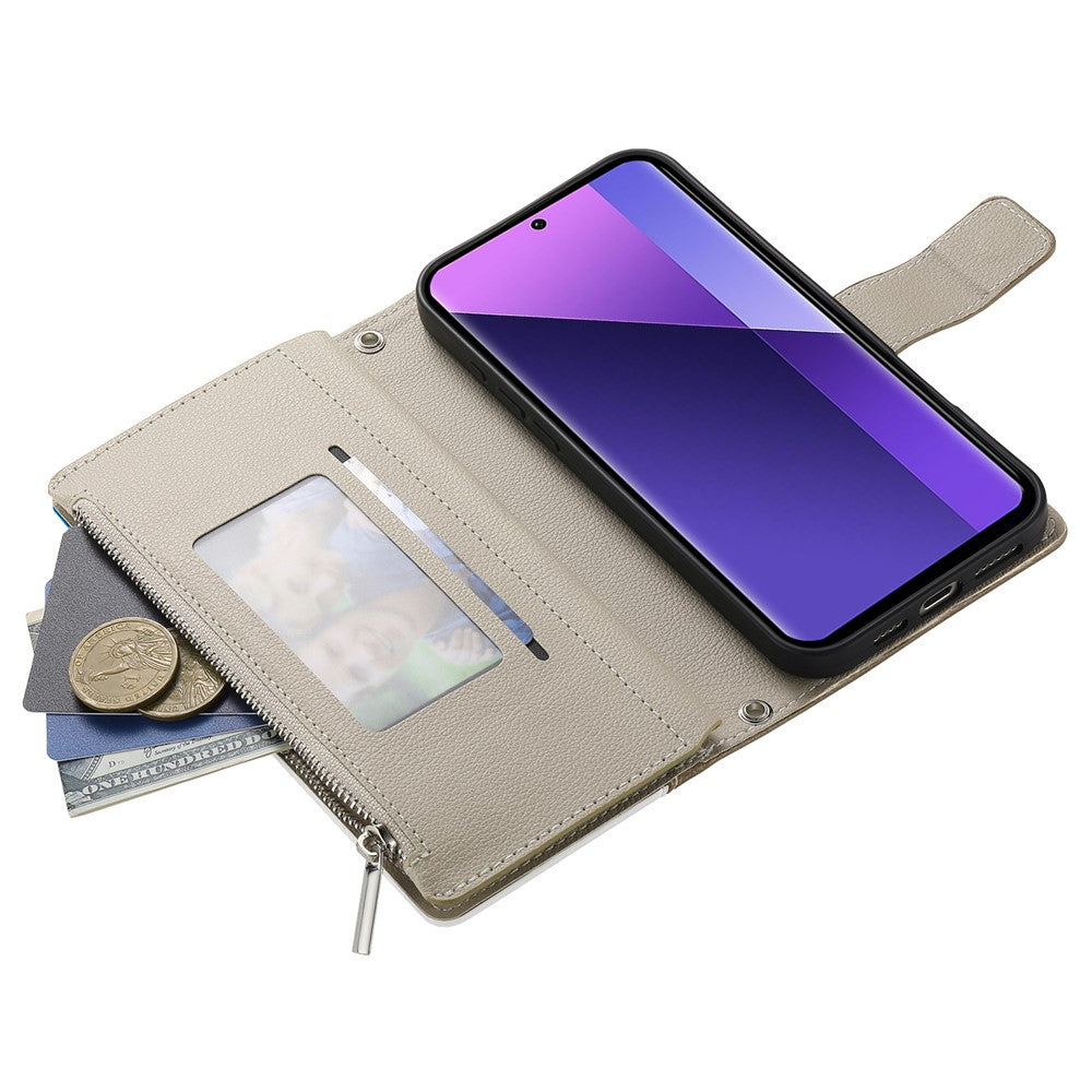For Xiaomi Redmi Note 13 Pro 4G  /  Poco M6 Pro 4G Case Zipper Wallet Color Splicing Leather Flip Phone Cover with Straps
