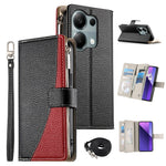 For Xiaomi Redmi Note 13 Pro 4G  /  Poco M6 Pro 4G Case Zipper Wallet Color Splicing Leather Flip Phone Cover with Straps