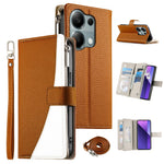 For Xiaomi Redmi Note 13 Pro 4G  /  Poco M6 Pro 4G Case Zipper Wallet Color Splicing Leather Flip Phone Cover with Straps