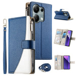 For Xiaomi Redmi Note 13 Pro 4G  /  Poco M6 Pro 4G Case Zipper Wallet Color Splicing Leather Flip Phone Cover with Straps