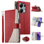 For Xiaomi Redmi Note 13 Pro 4G  /  Poco M6 Pro 4G Case Zipper Wallet Color Splicing Leather Flip Phone Cover with Straps