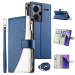 For Xiaomi Redmi Note 13 Pro+ 5G Case Zipper Wallet Color Splicing Leather Flip Phone Cover with Straps