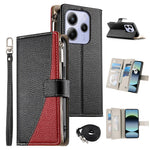 For Xiaomi Redmi Note 14 4G (164.84mm) Case Zipper Wallet Color Splicing Leather Flip Phone Cover with Straps