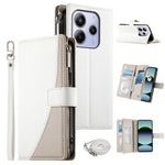 For Xiaomi Redmi Note 14 4G (164.84mm) Case Zipper Wallet Color Splicing Leather Flip Phone Cover with Straps