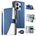 For Xiaomi Redmi Note 14 4G (164.84mm) Case Zipper Wallet Color Splicing Leather Flip Phone Cover with Straps